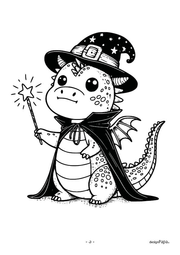 Halloween kostenloses Ausmalbild der Zauberdrache.
