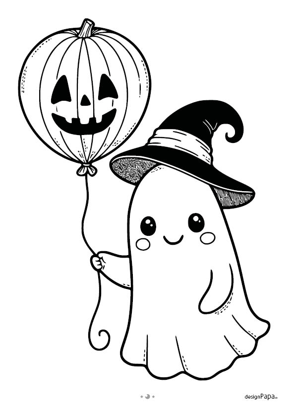 Halloween kostenloses Ausmalbild kleiner Geist.