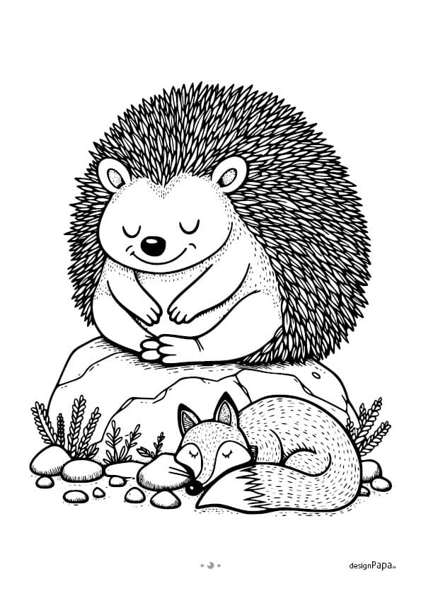 Welttierschutztag - kostenlose Ausmalvorlage Igel und Fuchs.
