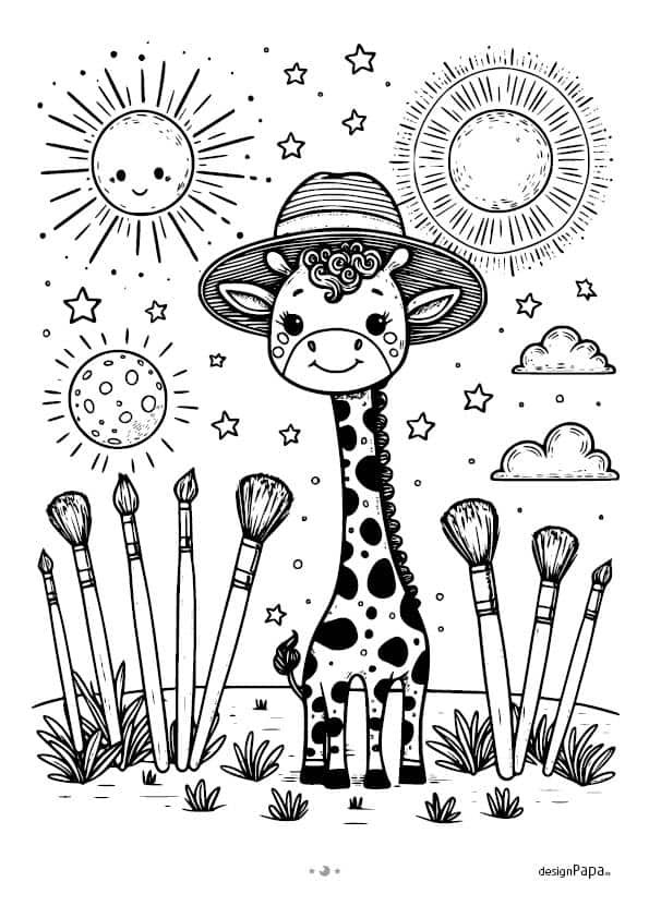 Internationaler Tag der Künstler Ausmalseite Giraffe zum ausdrucken.