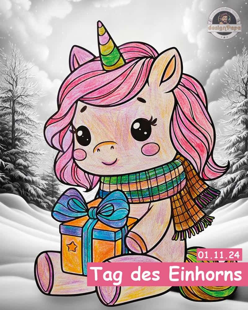 Tag des Einhorns Ausmalseite mit Einhorn und Affe