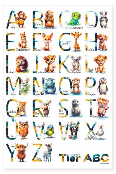 ABC Poster für Kinder mit Tieren vom designPapa
