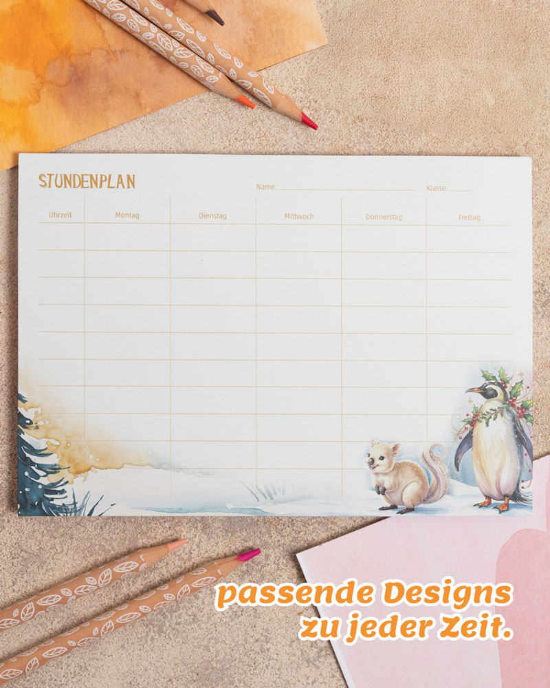 Schulplaner digital Einhorn | Stundenplan Kinder rosa zum Ausdrucken PDF A4 Weihnachten | Schulkalender im Wasserfarben Stil