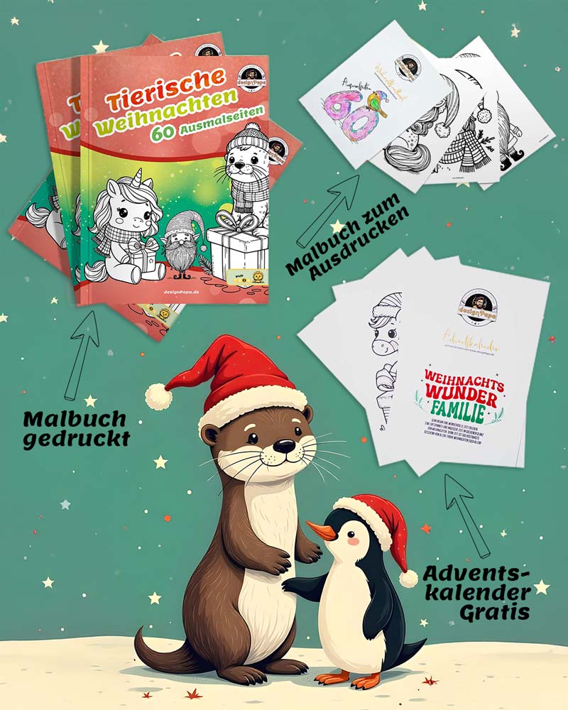 Weihnachtsmalbuch, digitales Malbuch und Adventskalender Gratis.